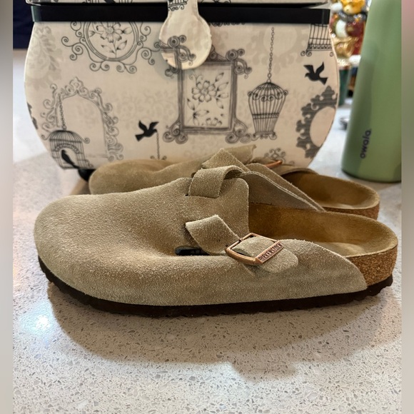 Birkenstock Boston Soft Footed Taupe Suede Mule Clog - size 39 - Picture 5 of 13